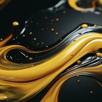 a close up view of a black and yellow liquid on a black background generative ai photo