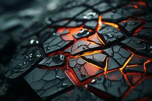 a close up view of a black and red rock with flames coming out of it generative ai photo