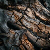 a close up view of a burnt tree trunk generative ai photo