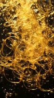 a close up view of a bunch of gold liquid on a black surface generative ai photo