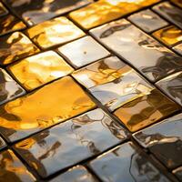 a close up view of a gold and silver tile floor generative ai photo