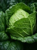 a close up view of a green cabbage generative ai photo