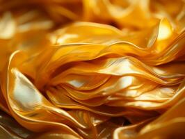 a close up view of a golden silk fabric generative ai photo