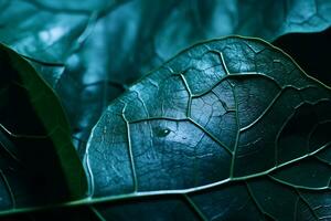 un cerca arriba ver de un verde hoja generativo ai foto