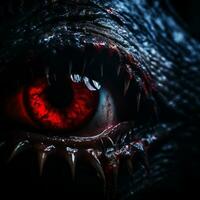 a close up view of a monster eye with red eyes generative ai photo