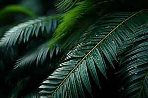 a close up view of a palm tree with water droplets on it generative ai photo