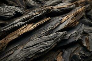 a close up view of a pile of black wood generative ai photo