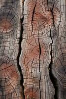 a close up view of a tree trunk with cracks in it generative ai photo