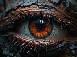 a close up view of an eye with red and orange eyes generative ai photo