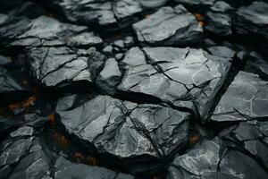 un cerca arriba ver de negro rocas en el suelo generativo ai foto