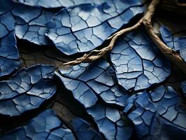 a close up view of blue paint on a tree branch generative ai photo