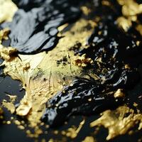 a close up view of gold paint on a black surface generative ai photo