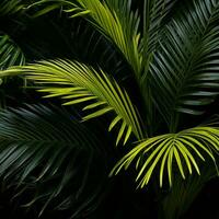 a close up view of green palm leaves on a black background generative ai photo