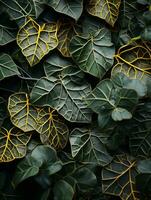 un cerca arriba ver de verde hojas con amarillo las venas generativo ai foto