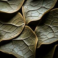 un cerca arriba ver de hojas con agua gotas en ellos generativo ai foto