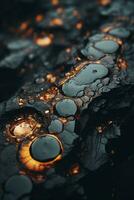 a close up view of oil and water droplets on a rock generative ai photo