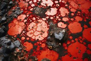 a close up view of red and black oil on the ground generative ai photo