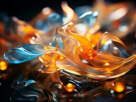 un cerca arriba ver de algunos naranja y azul llamas en el superficie de el agua generativo ai foto