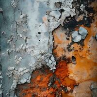 a close up view of the peeling paint on an old wall generative ai photo