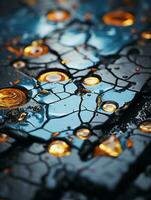 a close up view of water droplets on a cracked surface generative ai photo