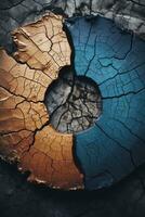 a cracked piece of wood with two different colors on it generative ai photo