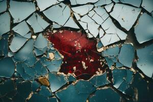 a cracked glass with red paint on it generative ai photo