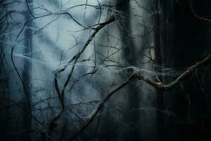 a dark and creepy forest with trees and branches generative ai photo