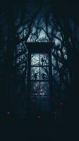 a dark forest with a window in the middle of it generative ai photo
