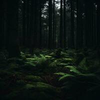 a dark forest with ferns and trees generative ai photo