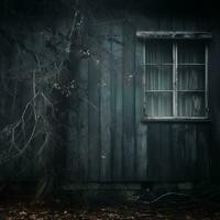 a dark house with a window and a tree in front of it generative ai photo