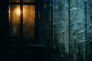 a dark room with a light shining through the window at night generative ai photo