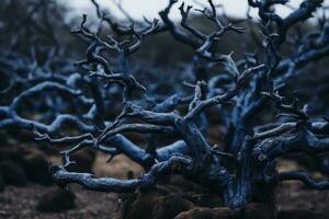 un muerto árbol en el medio de un campo generativo ai foto