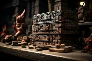 a display of carved wooden boxes on a table generative ai photo