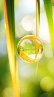 un soltar de agua en un hoja generativo ai foto