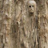 un cara tallado dentro el ladrar de un árbol generativo ai foto