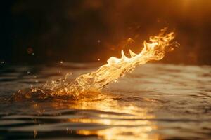 a fire burning in the water with the sun in the background generative ai photo