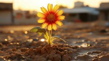 a flower growing out of the ground in the middle of a desert generative ai photo