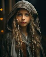 a girl with long hair and a hoodie generative ai photo