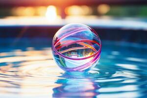 a glass ball floating in a pool of water generative ai photo