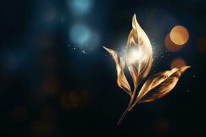 a golden leaf on a dark background generative ai photo