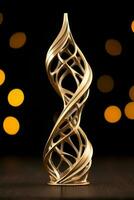 a golden sculpture of a spiral on a wooden table generative ai photo