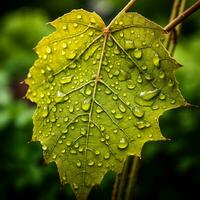 a green leaf with water droplets on it generative ai photo