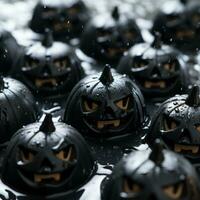 a group of black pumpkins with faces on them generative ai photo
