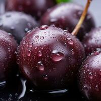 a group of cherries with water droplets on them generative ai photo