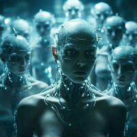 a group of cyborgs standing in front of each other generative ai photo