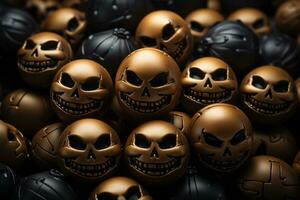 a group of gold and black halloween skulls generative ai photo