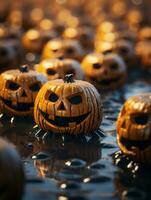 a group of halloween pumpkins in the water generative ai photo