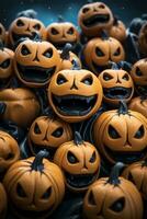 a group of halloween pumpkins on a dark background generative ai photo