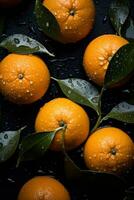 a group of oranges with water droplets on them generative ai photo