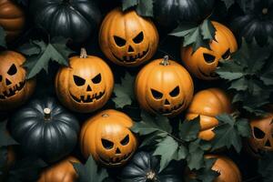 a group of pumpkins with faces on them generative ai photo